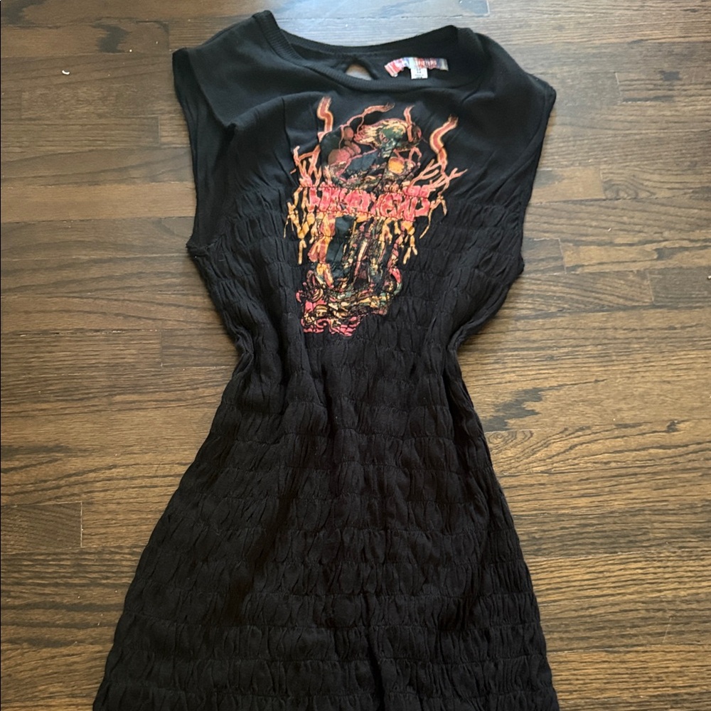 Urban Outfitters Black Sleeveless Mini Dress with Red-Orange Graphic
